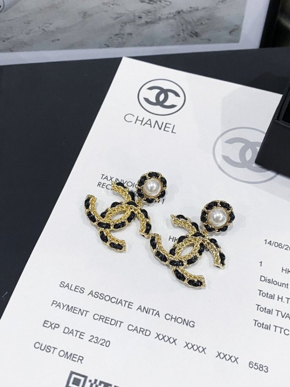 Authentic Chanel Black Gold Braided Leather Large CC Drop Dangle Earrings - Picture 3 of 4